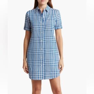 New never worn Theory Mayvine Dillon Plaid Mini Shirt Dress Linen Size 4